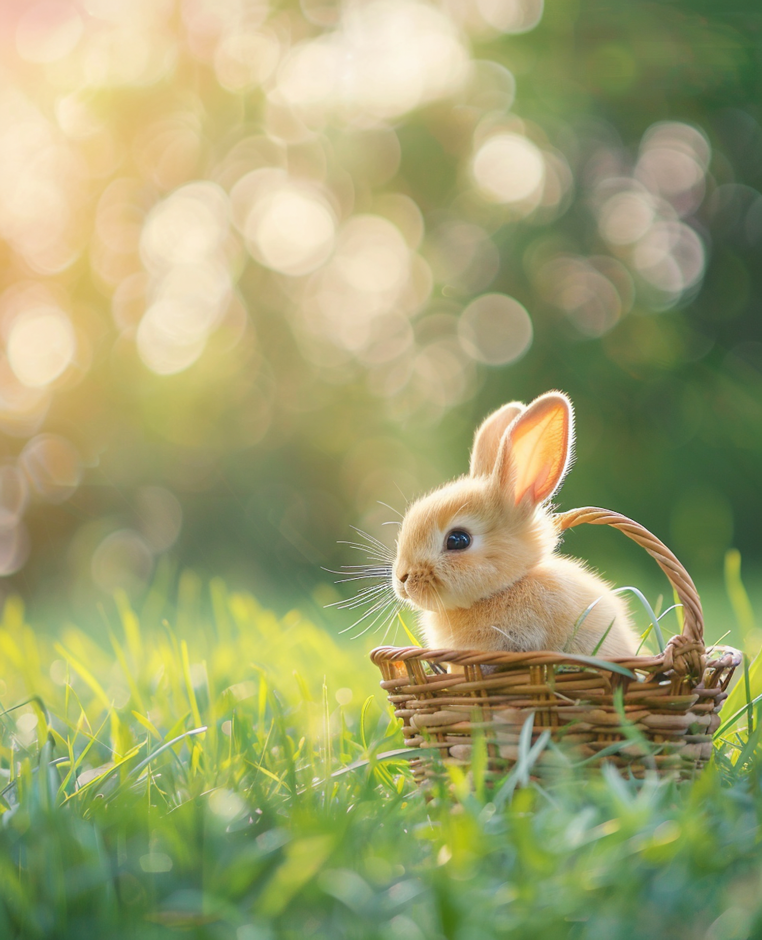 Curious Rabbit in Wicker Basket