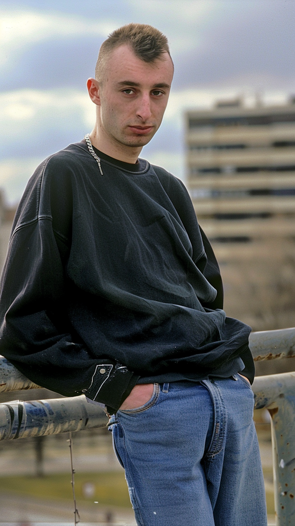 Contemplative Young Man in Urban Setting