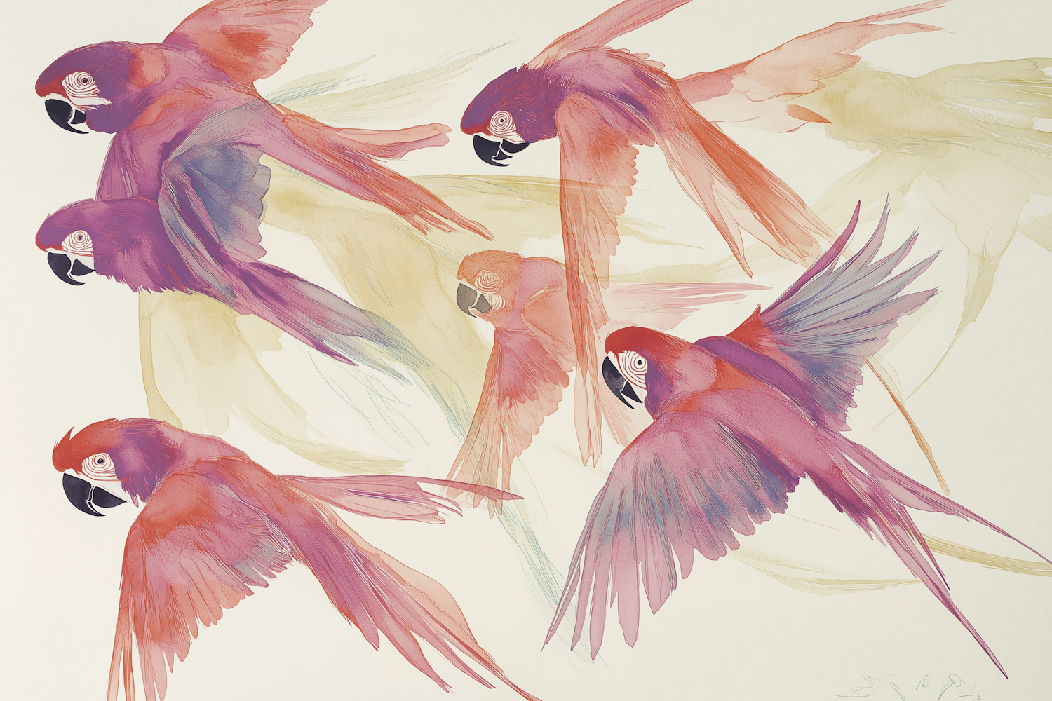 Vibrant Stylized Parrots in Flight