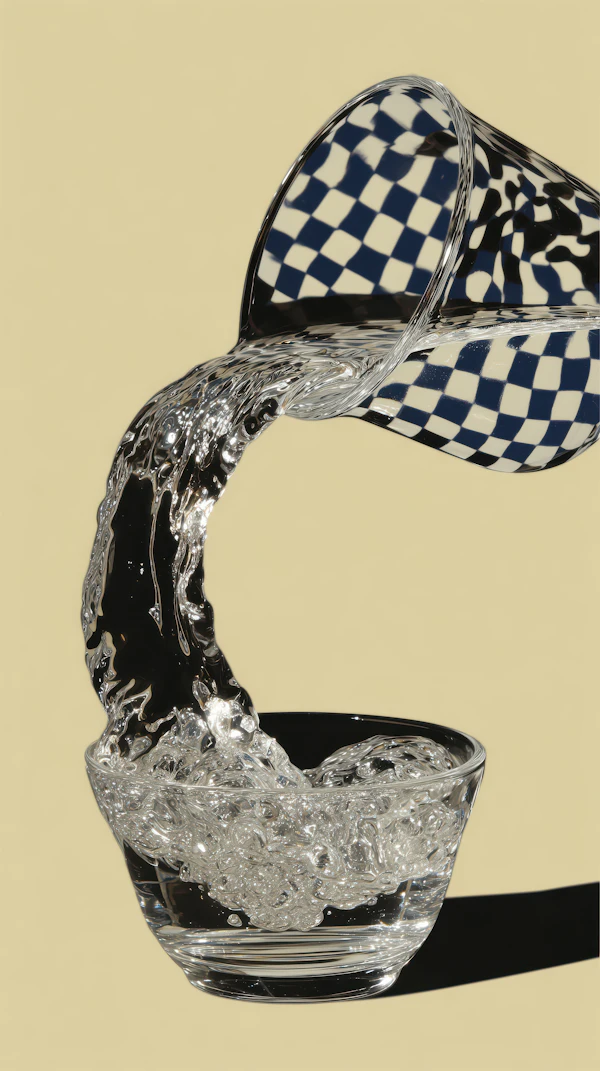 Checkered Glass Pouring Water