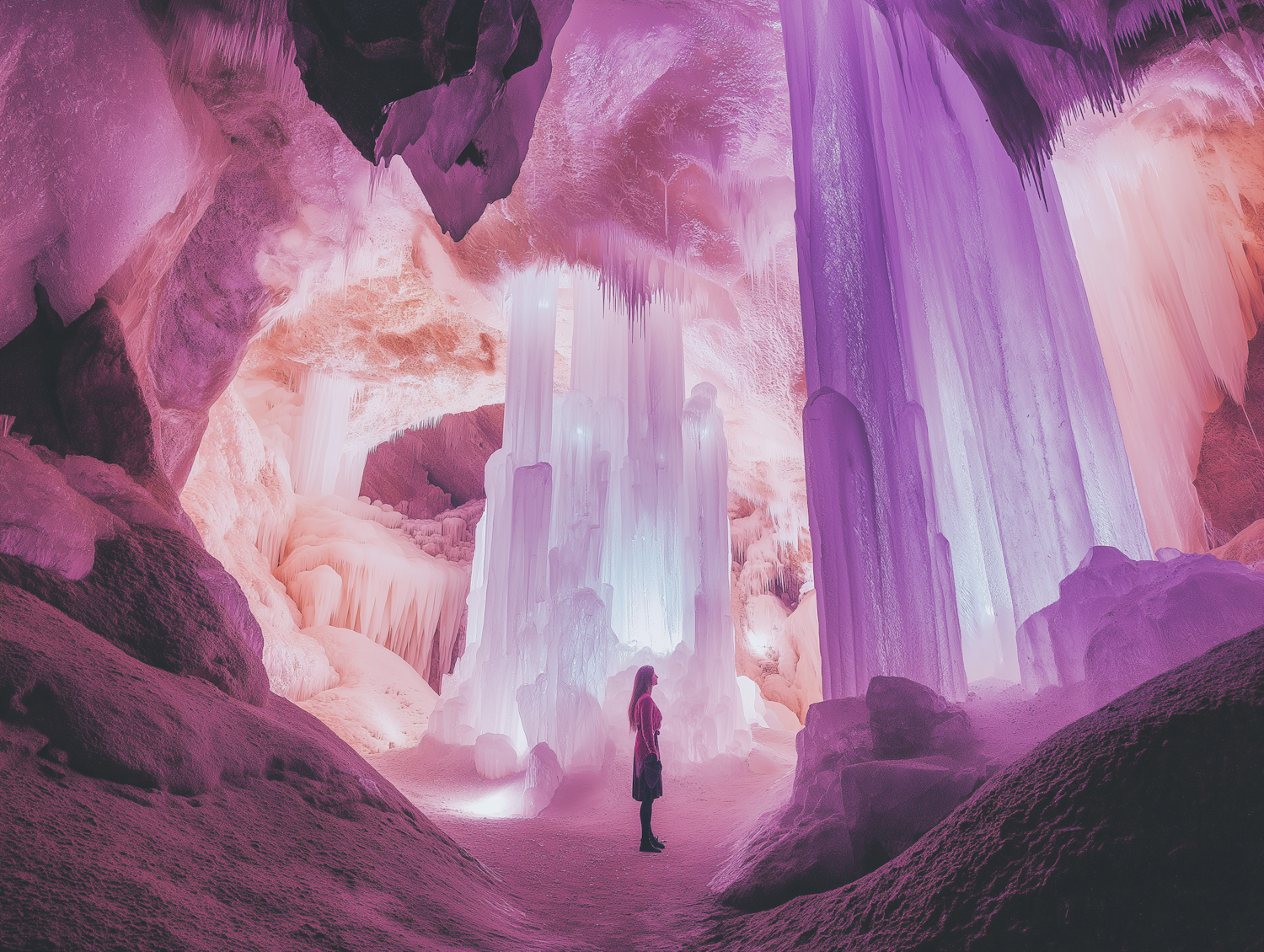 Ethereal Ice Cave with Human Figure