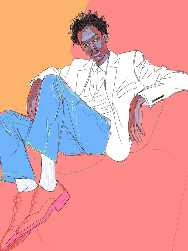 Stylized Portrait in White Suit