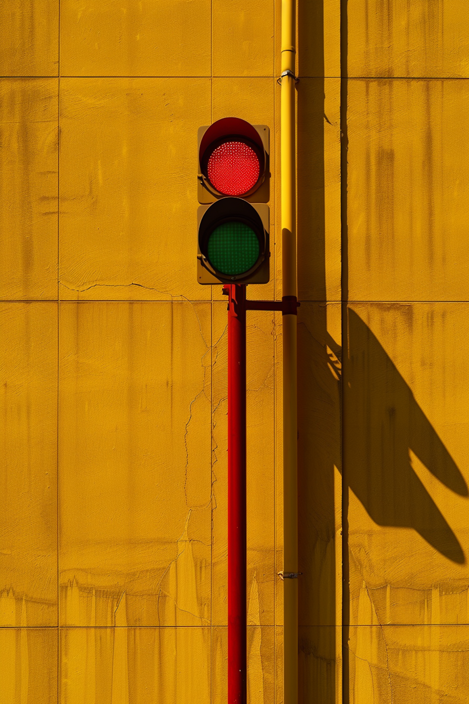 Vivid Traffic Light on Yellow Wall