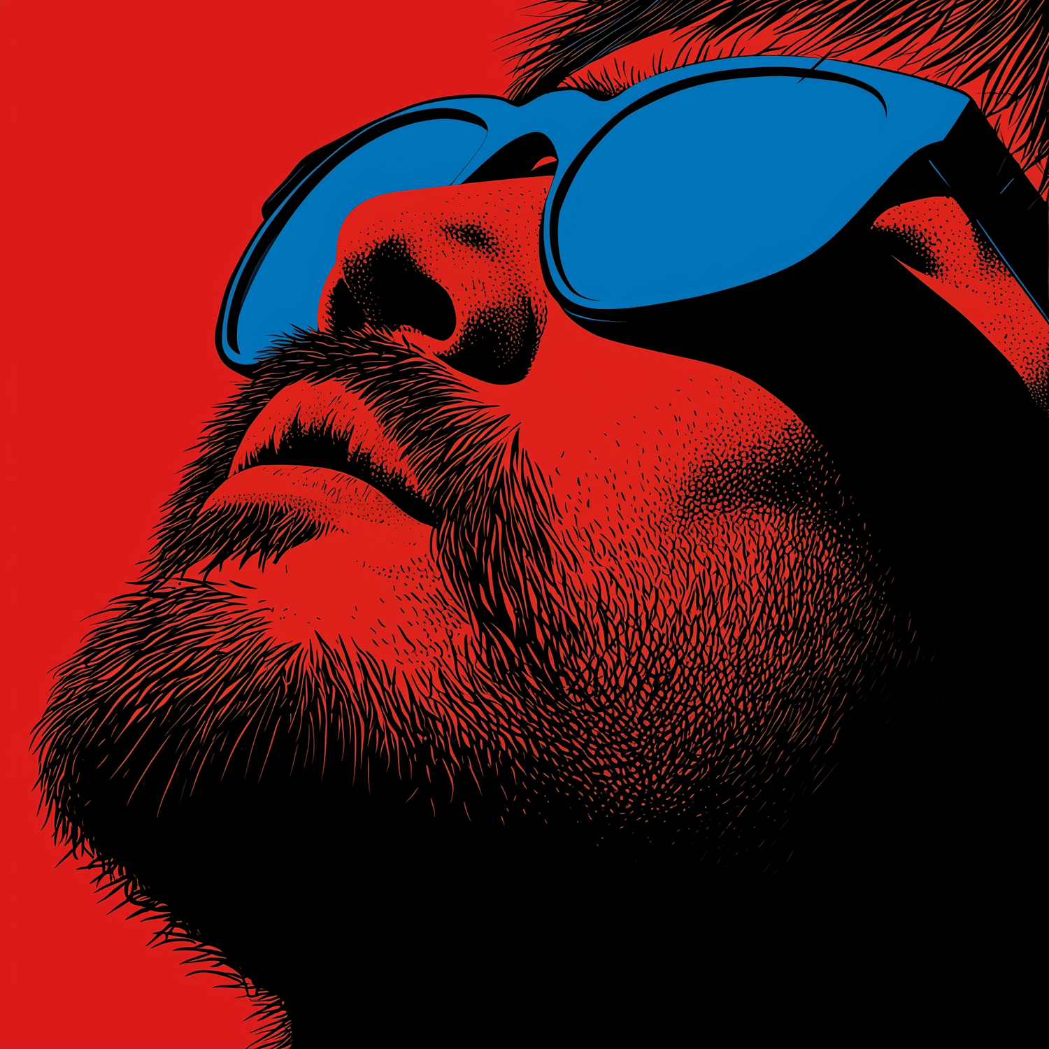 Stylized Portrait with Blue Sunglasses