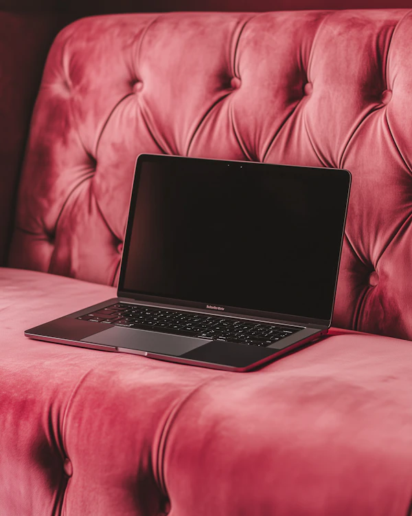 Laptop on Velvet Couch