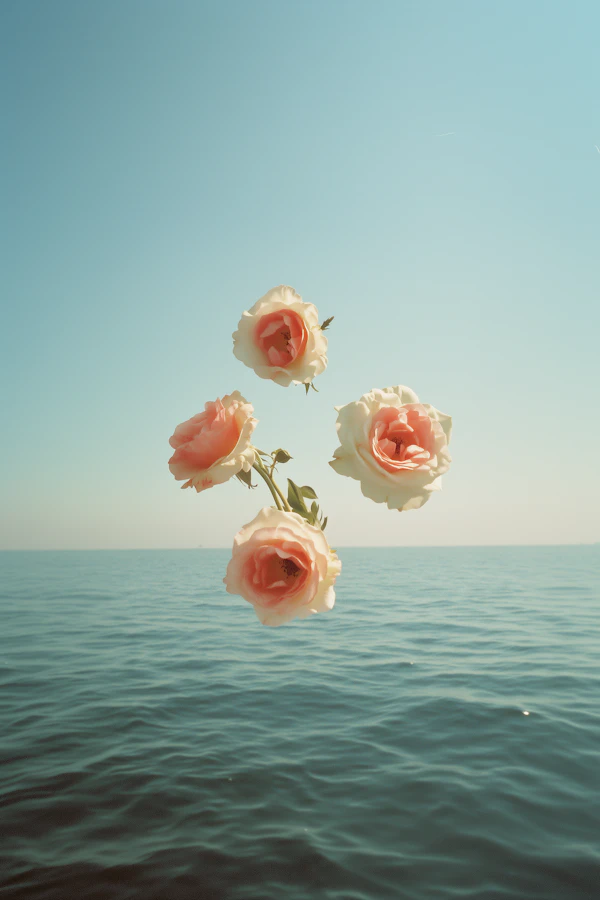 Floating Roses by Ocean