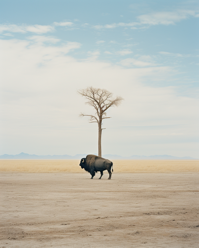 Lone Bison at Dusk