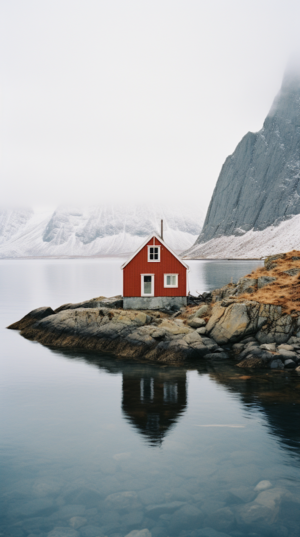 Solitary Red Cabin by the Tranquil Nordic Lake