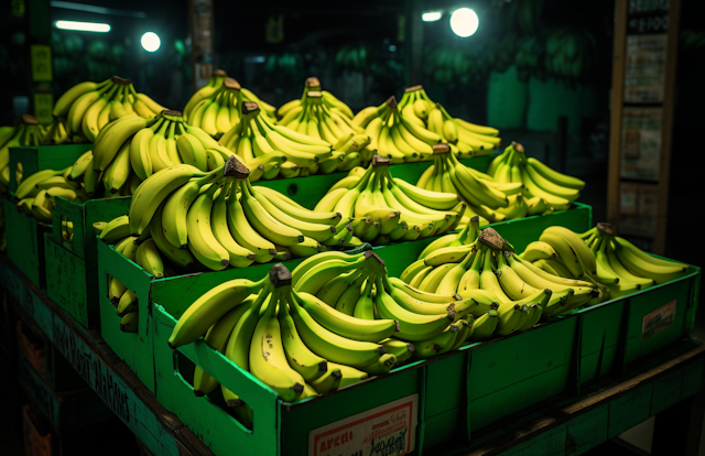 Marketplace Abundance - Bananas in Green Crates