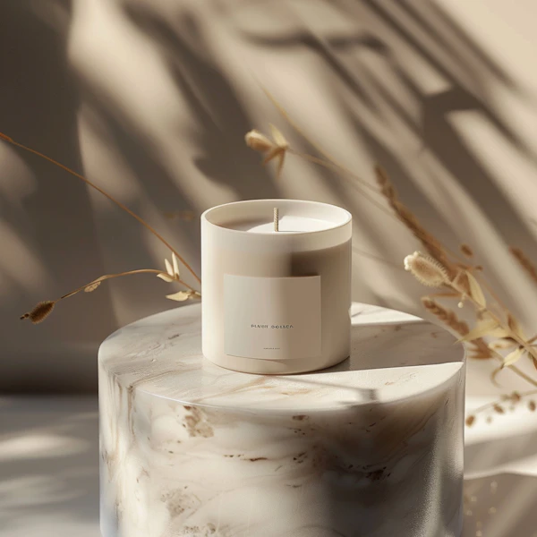 Minimalist Candle on Marble Surface