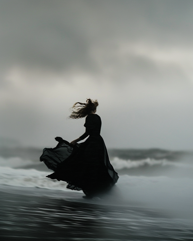 Solitary Figure Amidst Dramatic Seascape