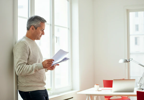 Man Reading Papers by Window
