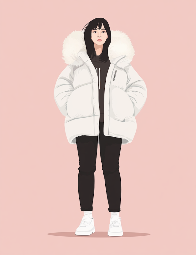 Young Asian Female in Winter Attire Illustration