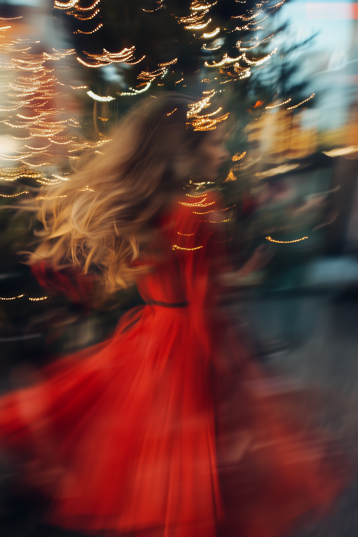 Dynamic Motion with Red Dress