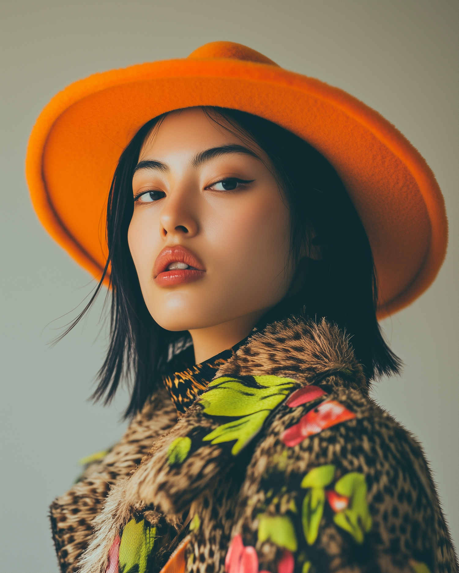 Portrait of a Woman in Vibrant Orange Hat