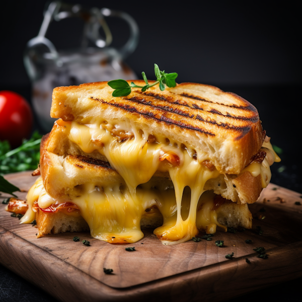 Rustic Gourmet Grilled Cheese with Herb Garnish