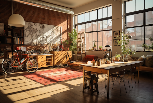 Chic Urban Loft with Industrial Elegance and Artistic Decor