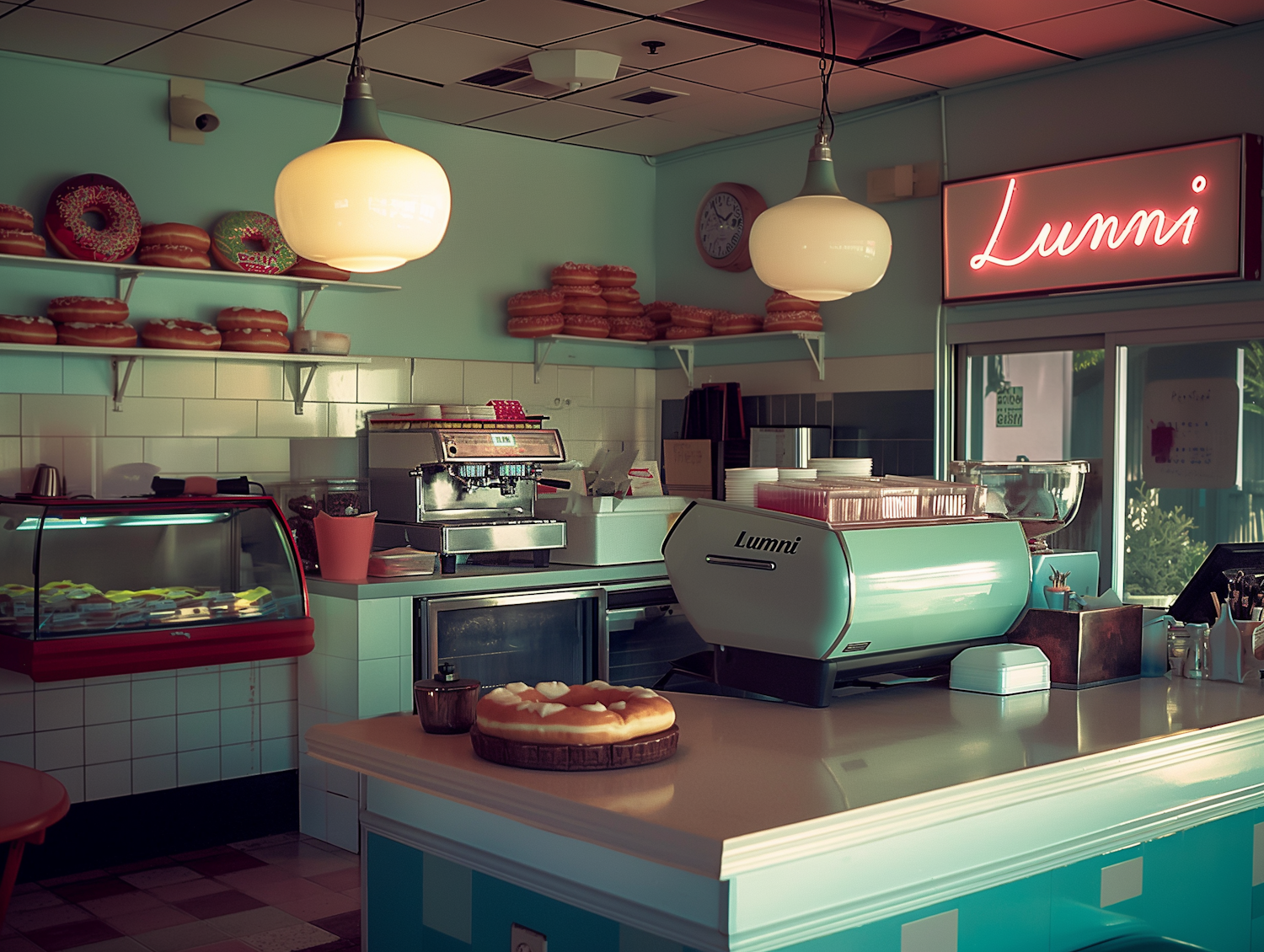 Retro Diner Interior with Lummi Neon Sign