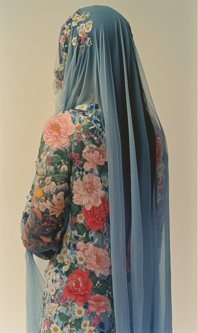 Person in Blue Veil with Floral Patterns