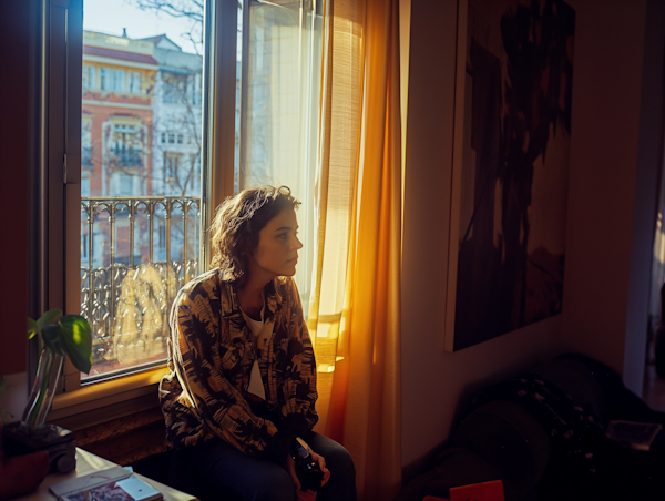 Contemplative Youth in Sunlit Room