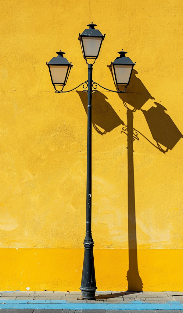 Traditional Street Lamp Against Yellow Wall