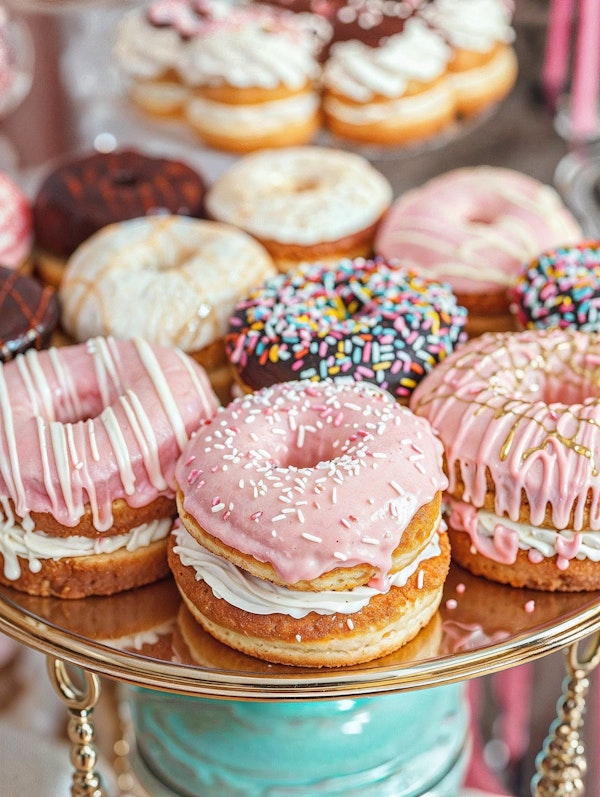 Assorted Decorated Donuts on Tiered Server