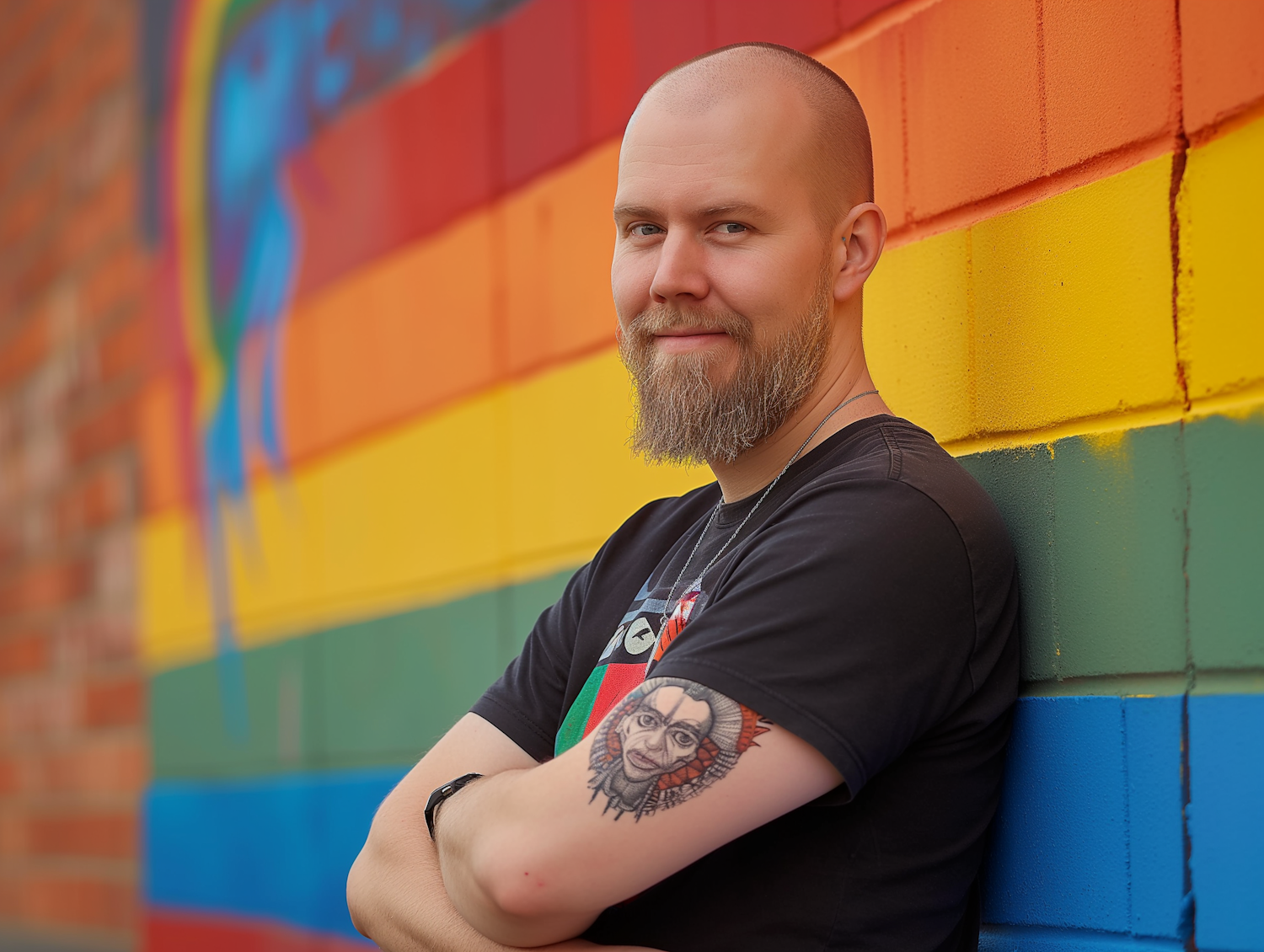 Man Against Rainbow Wall