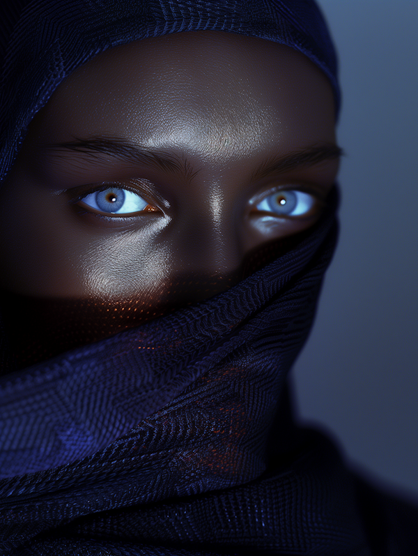 Mysterious Eyes Under Blue Veil