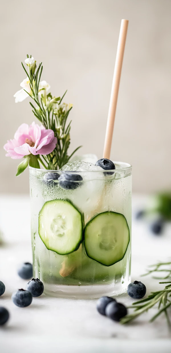Refreshing Beverage with Cucumber and Blueberries