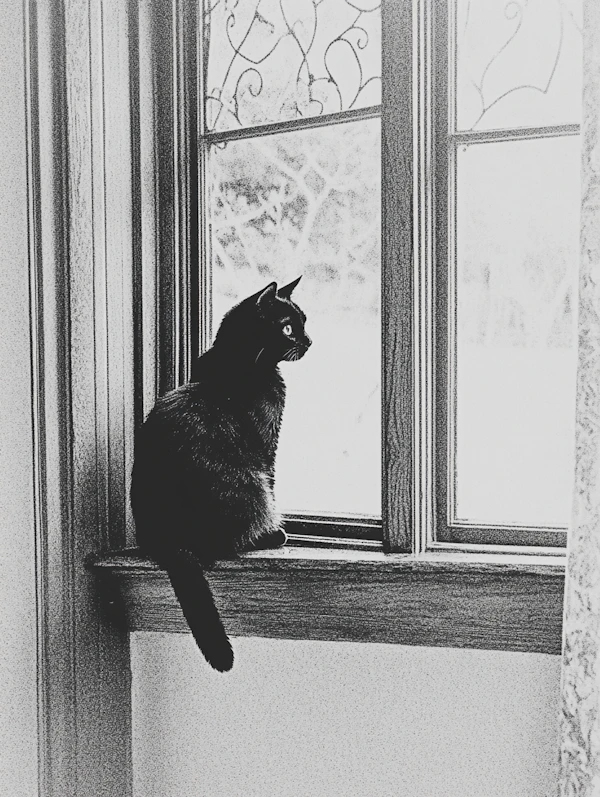 Black Cat on Windowsill