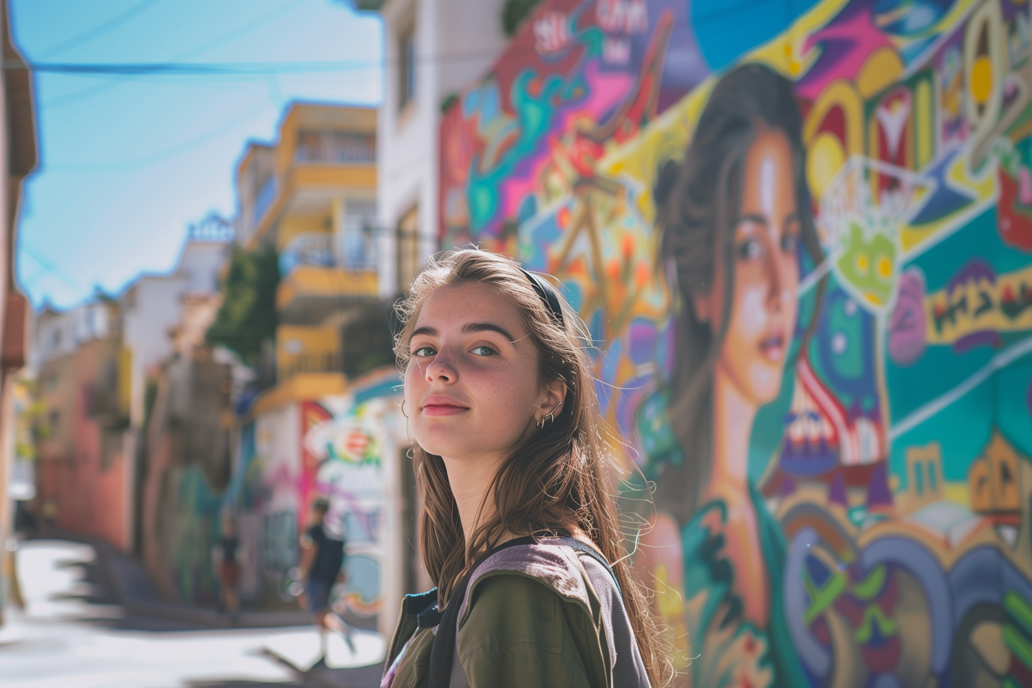 Serene Woman with Graffiti Art