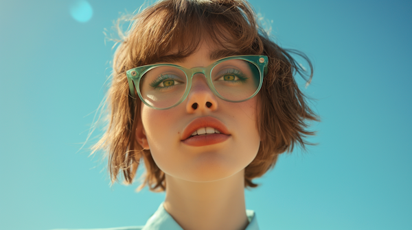 Contemplative Woman with Blue Sky Background