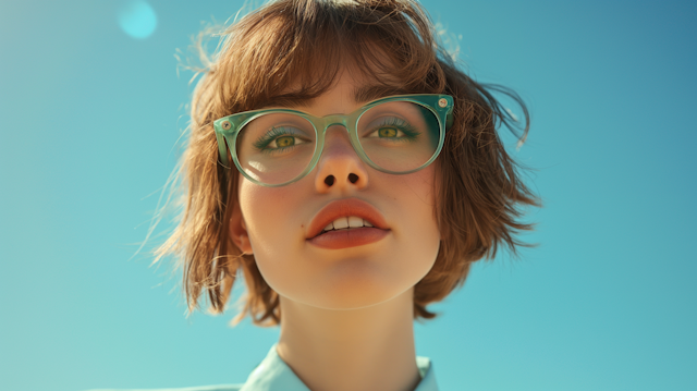 Contemplative Woman with Blue Sky Background