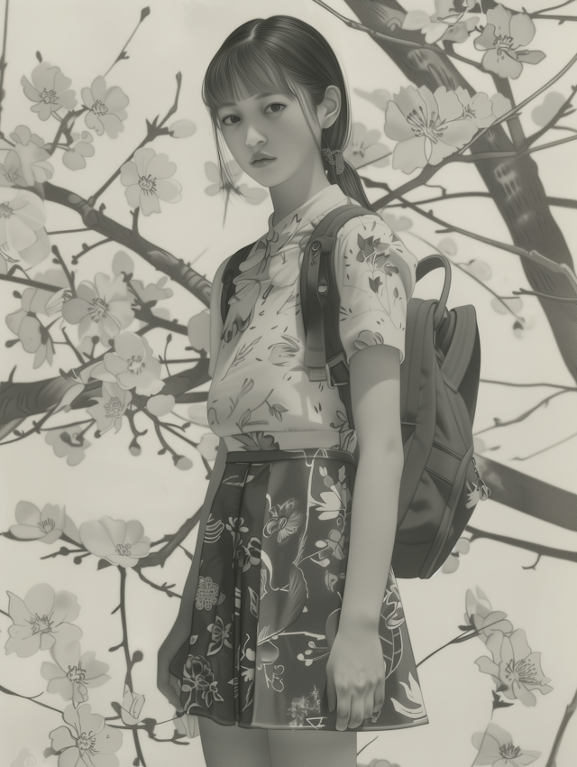 Young Woman with Cherry Blossoms