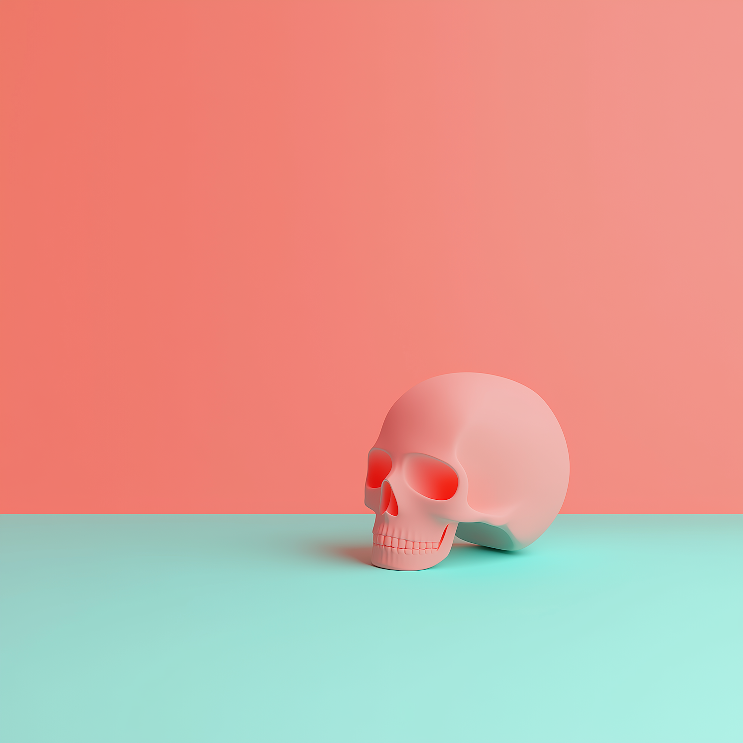 Stylized Pink Skull on Two-Tone Background