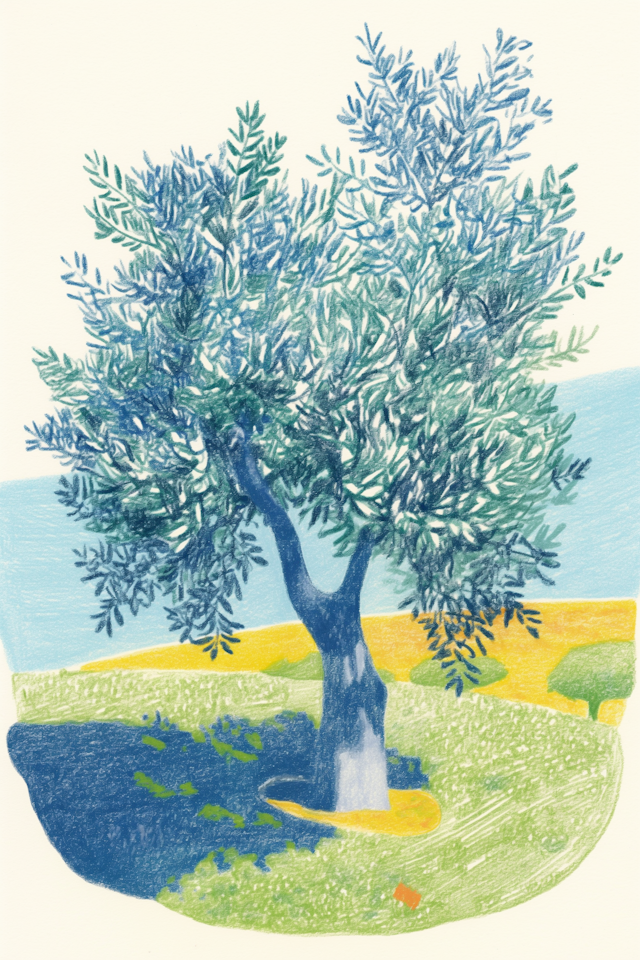 Sunny Day Olive Tree Illustration