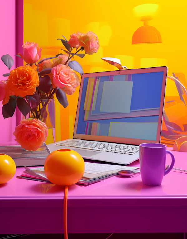 Playful Productivity: Modern Tech and Florals on Pink