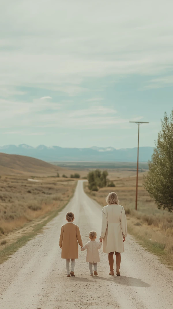 Family Walk on Dirt Road