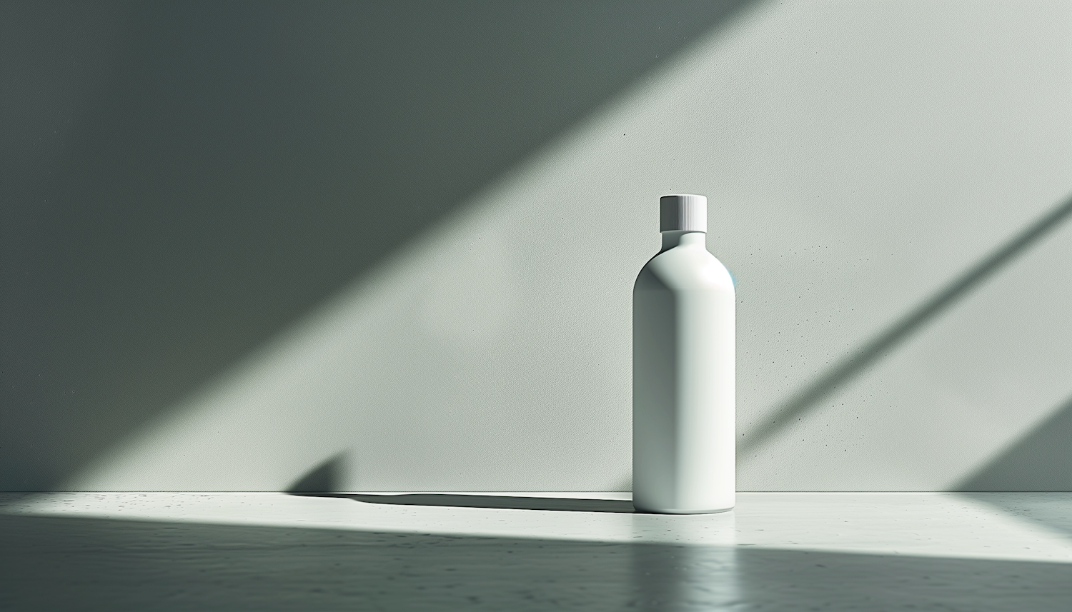 Minimalistic White Bottle with Dramatic Shadows