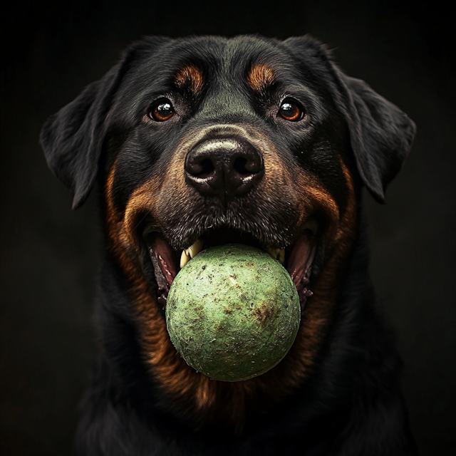 Rottweiler with Green Ball