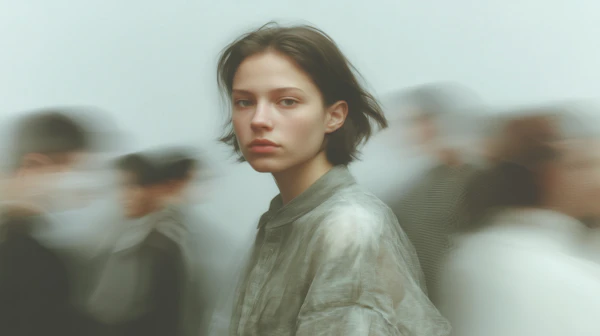 Woman in Focused Crowd