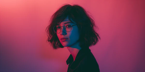 Mysterious Young Woman with Dual-Tone Lighting