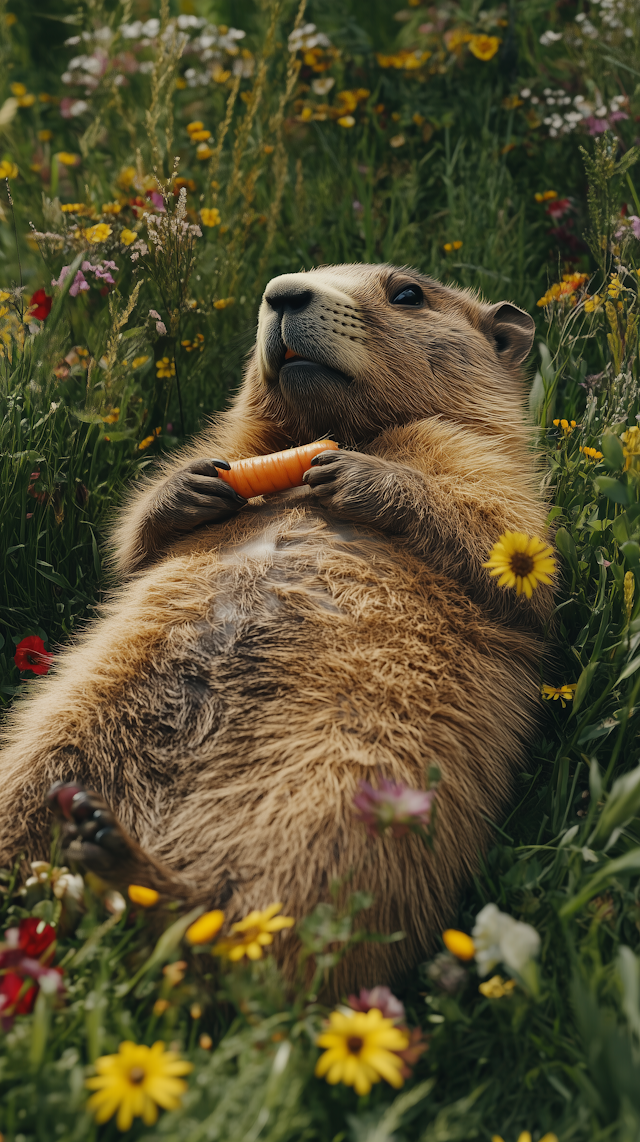 Groundhog in Wildflowers