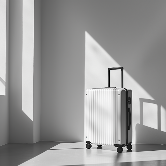 Pristine White Suitcase in Minimalist Setting