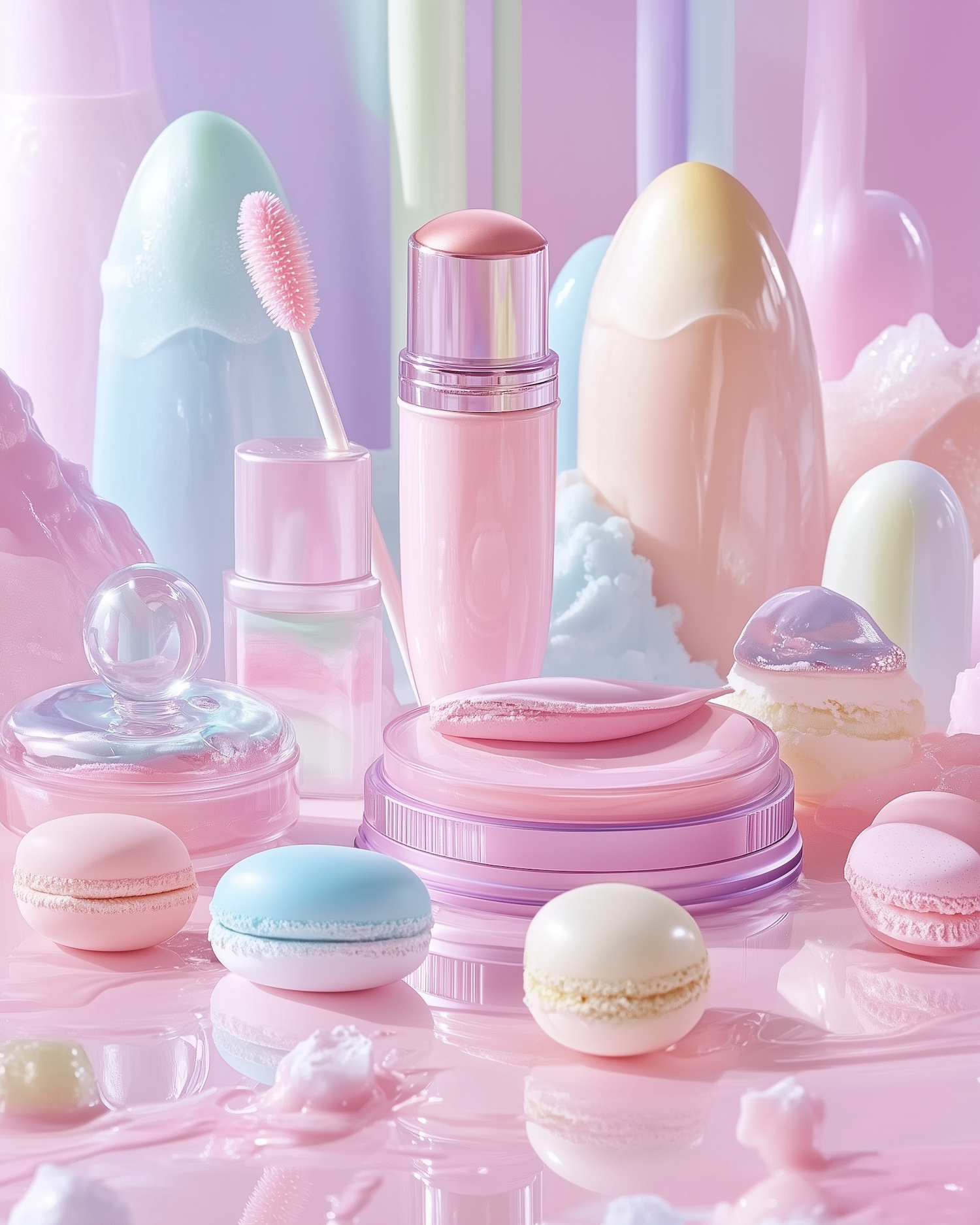 Pastel Macarons and Cosmetics