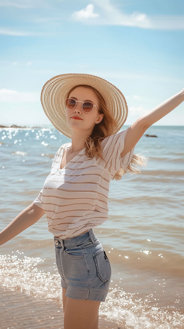 Joyful Woman on Beach