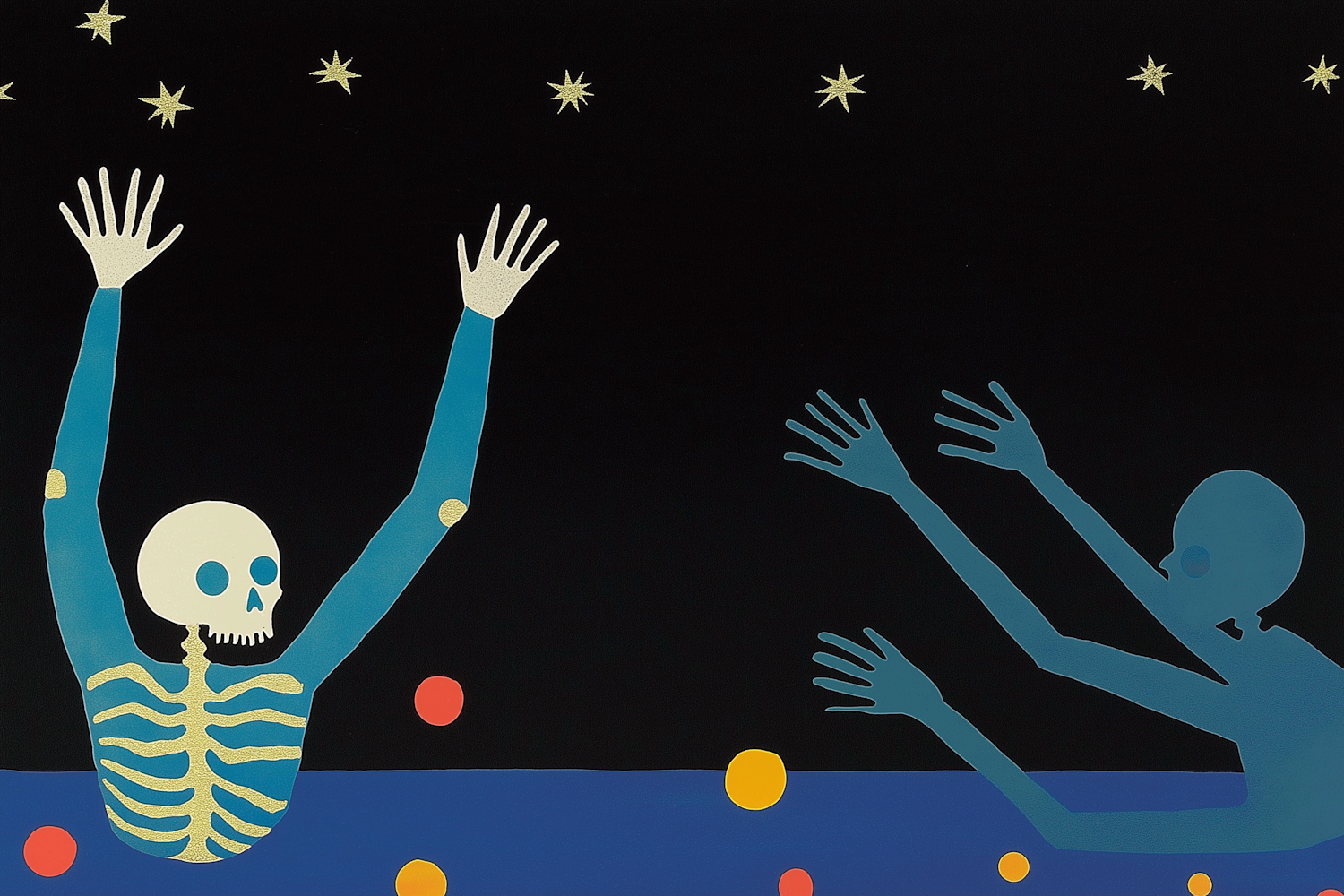 Skeletal Figures Reaching for the Stars