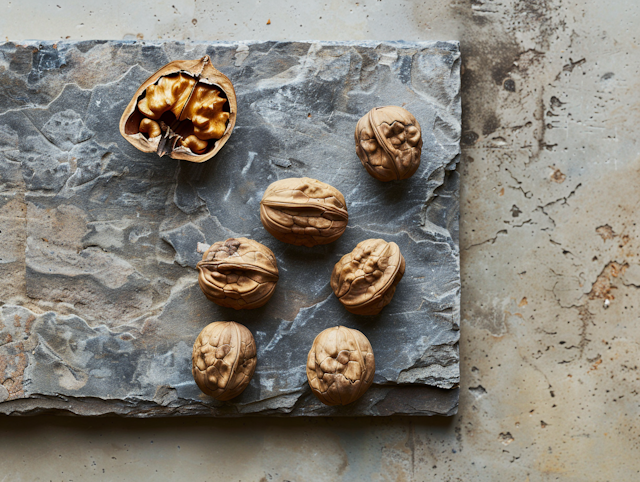 Walnuts on Stone Surface