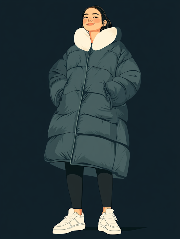 Stylized Illustration of a Woman in Winter Attire