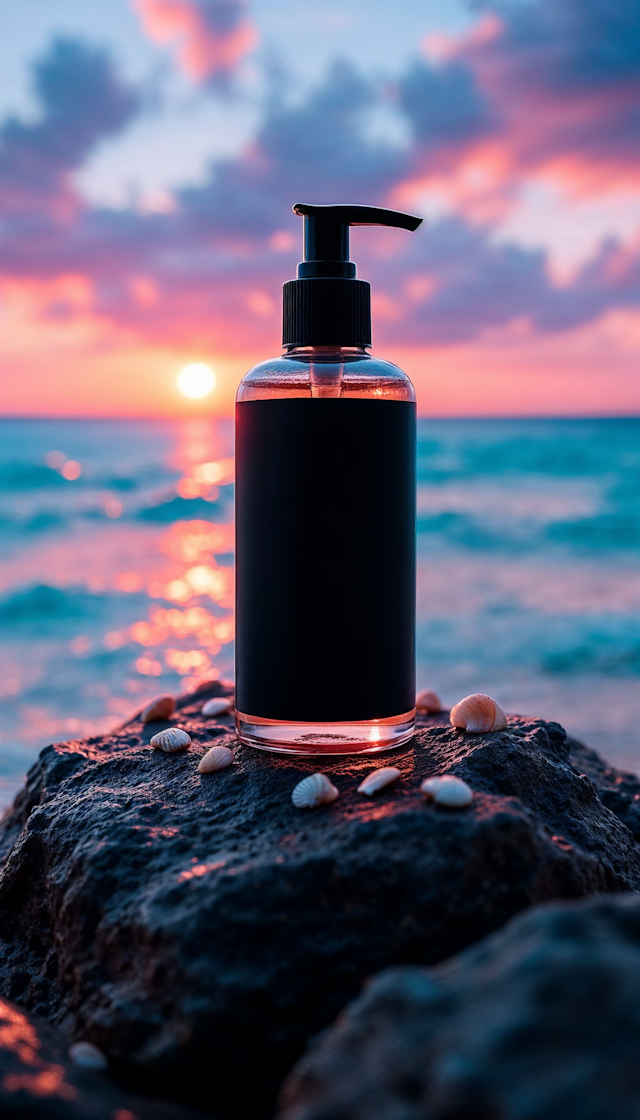 Bottle by the Sea at Sunset